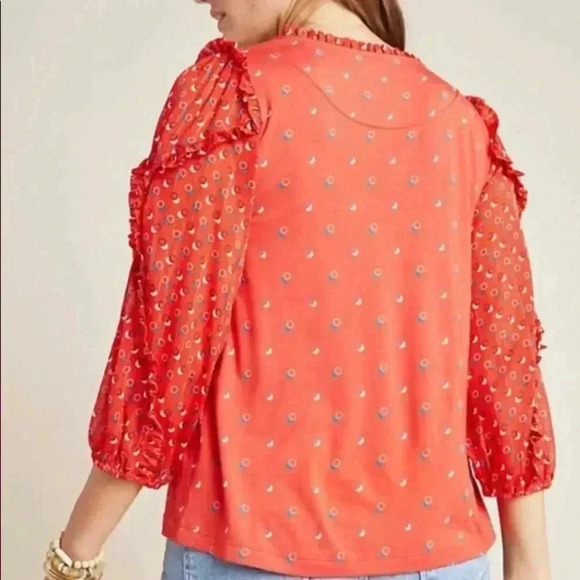 Anthropologie Maeve Ruffle Jacquin Peasant Blouse Top Confetti - Picture 2 of 9